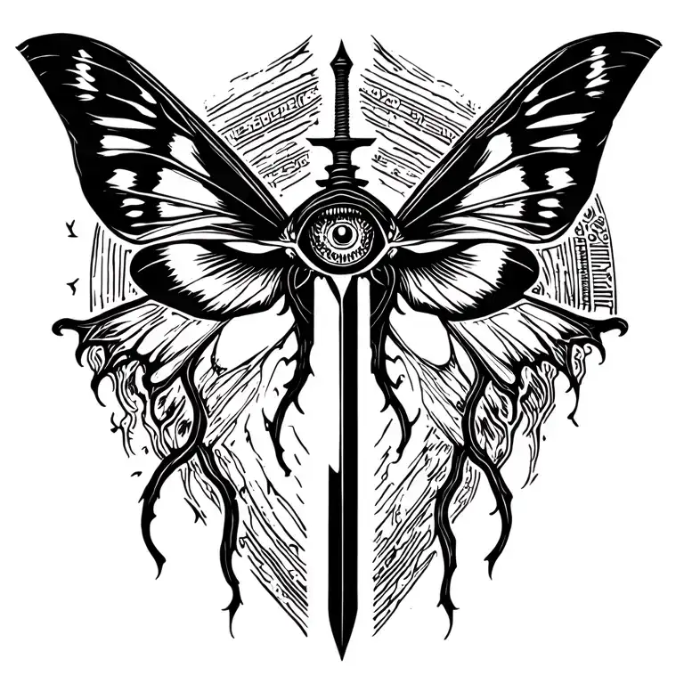 Moth And Sword With Third Eye Symbol Integrated