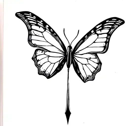 Black Fineline Butterfly And Dagger