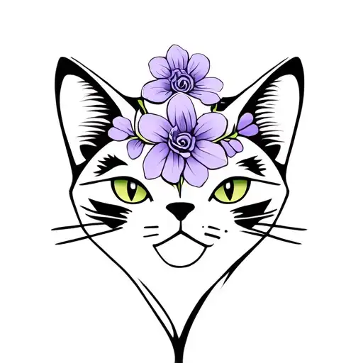 Cat And Lilac Flower