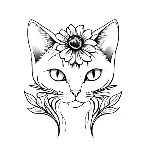 Cat Front And Flower Intertwined