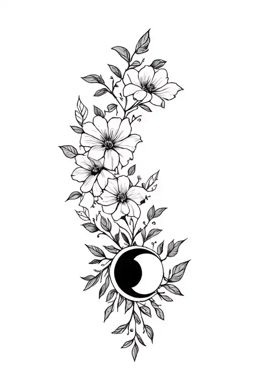 Flowers And Vines Witchey Vibe For The Underbust And The Moon Phases Down The Sternum Girly Vibes