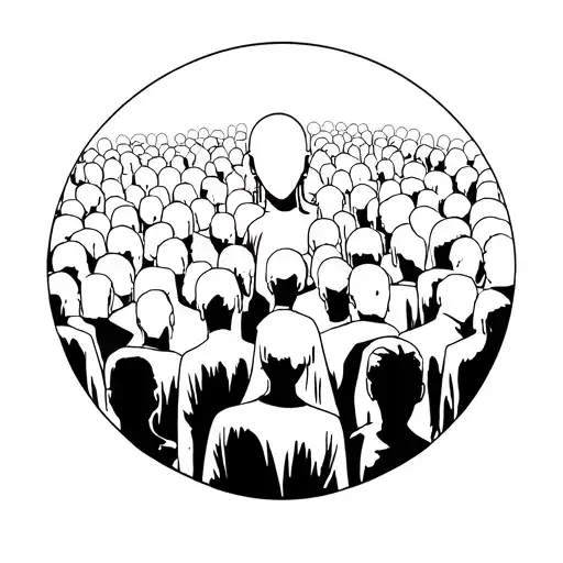 Person In Middle Of Crowd Being Stared At By Faceless People