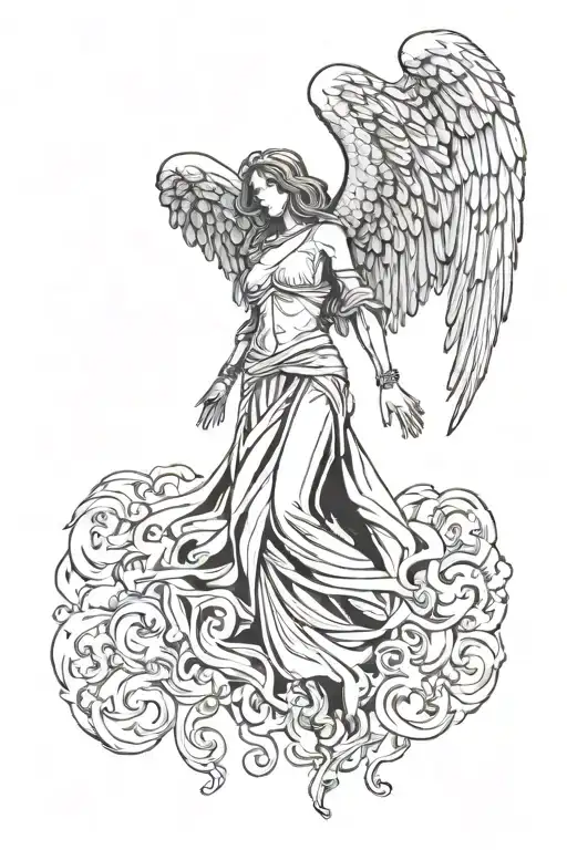 A Death Angel With Wide Wings Carrying One Body And Some Body Falling Down
