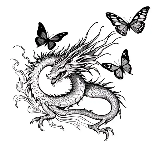 Dragon Surround By Butterfly's Wings Vivid