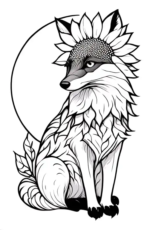 Fox With Sunflower Sun And Moon And Sun