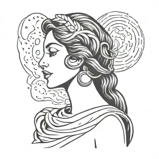 Woman With Moon Greek Style Illustration