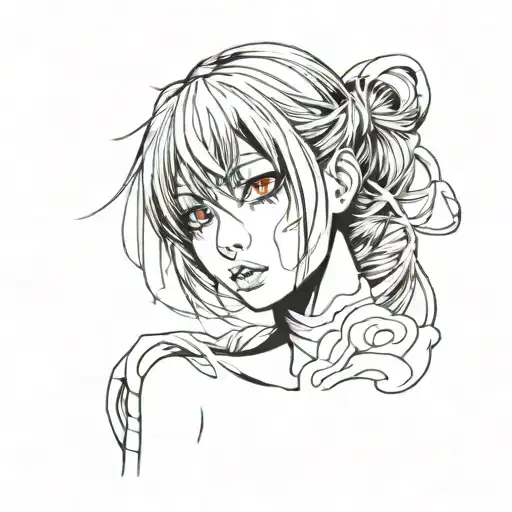 Black And White Anime Girl Character With Gore Junji Ito Style