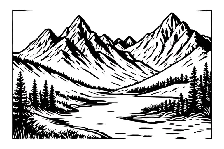 Golf Course Mountains Baseball Black Lab With River