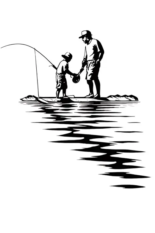 Dad And Sons Fishing On Dock