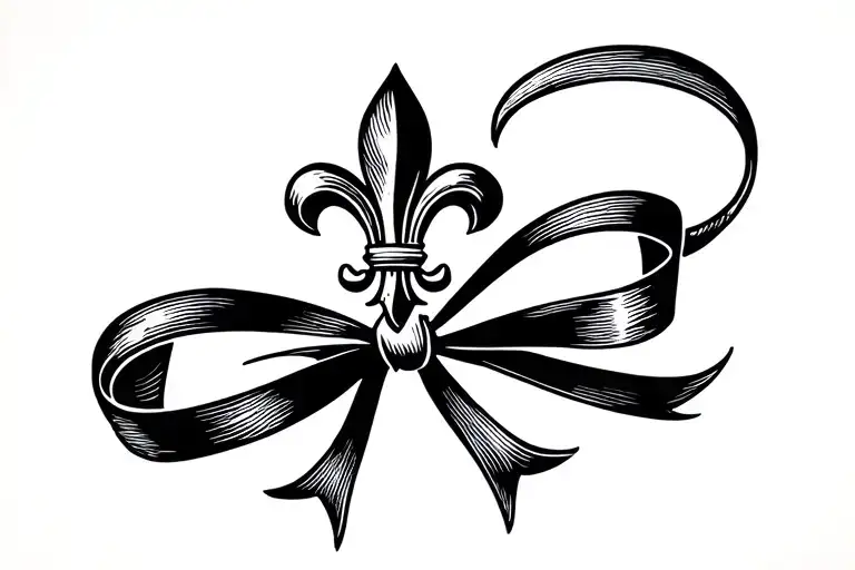 A Small Fleur De Lis Sitting On Top Of A Thin Flowy Bow