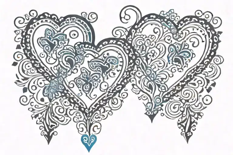 Blue Henna Hearts Strung Together Symbolizing