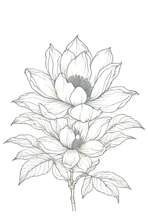 Really Long Fineline Only One Magnolia Surrounded By Lines