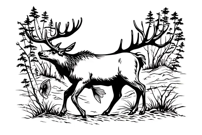 An Elk With A Fish