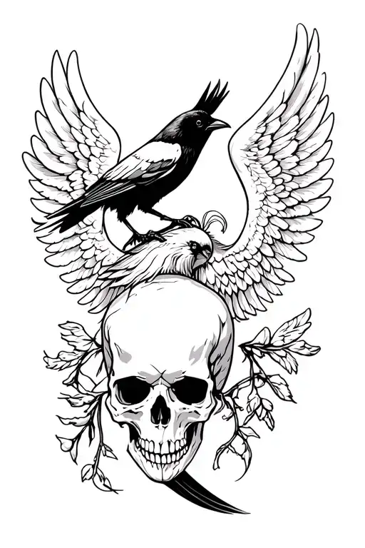 Angel And Crow Skull