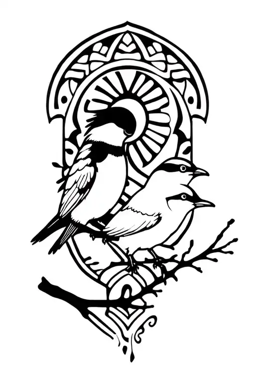Fiji Petrel And White Tern On A Branch And Fiji Tribal Pattern Enclosing