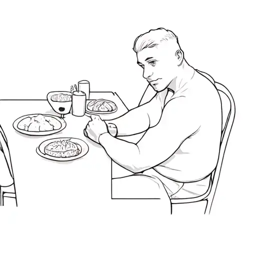 A Man Sitting At A Table With Food