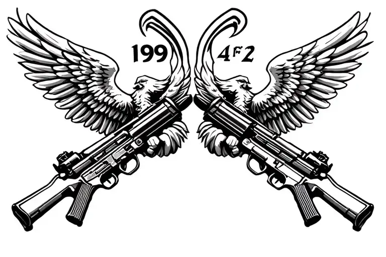 1999 Number 2 Angels Men Back To Back With Guns Tattoo Ak47