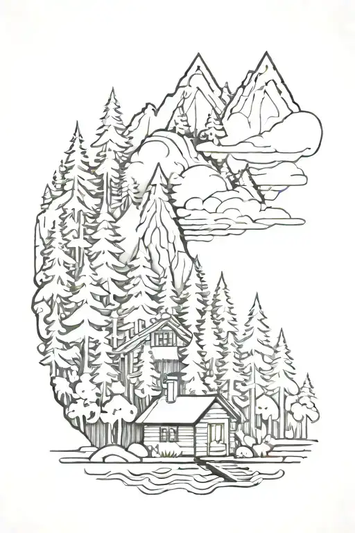 Small Wooden House Forest Mountains Water Grandmother