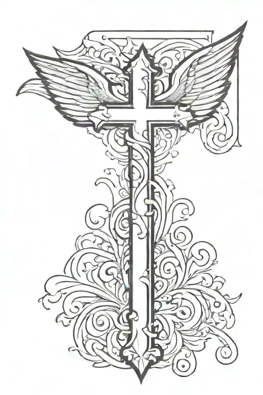 Cross With Deathbat Wings Flying