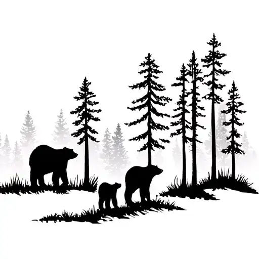 Forest Scene With 3 Bears Family