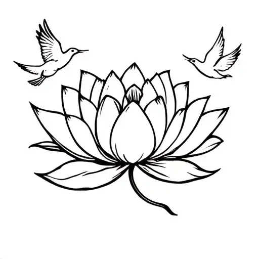 A Lotus Flower With Doves Flying Around And Over The Lotus Flower