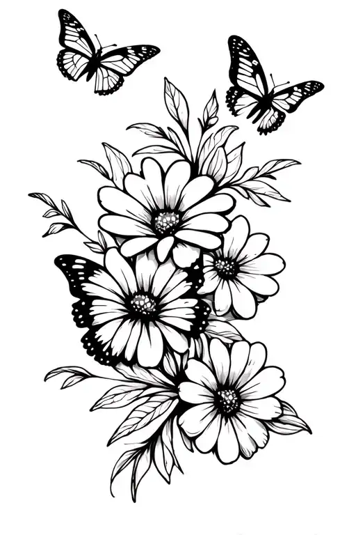 Flowers And Butterflies Flying Together