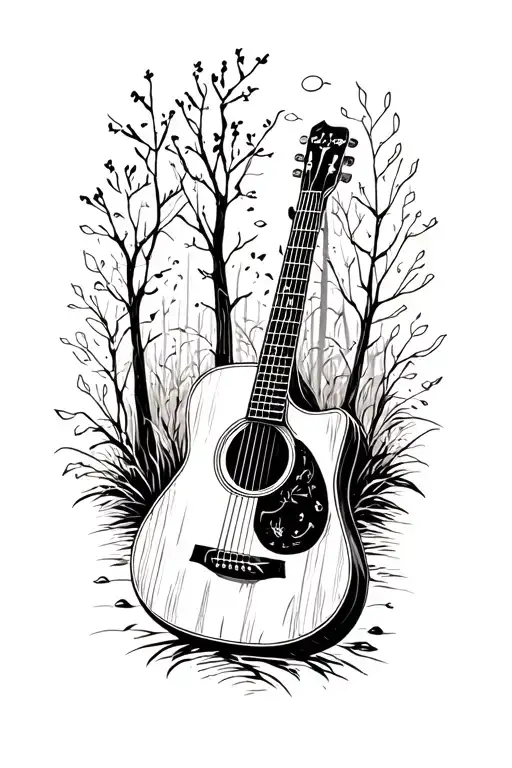 Accoustic Guitar Surrounded By Nature Scene