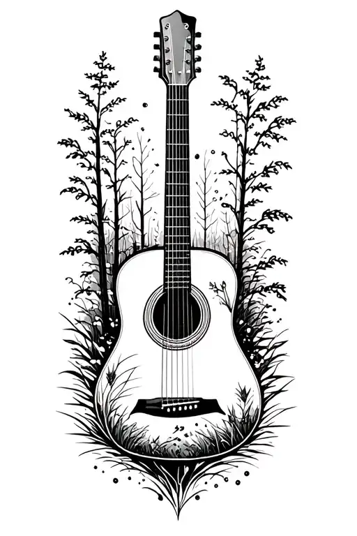 Accoustic Guitar Surrounded By Nature Scene