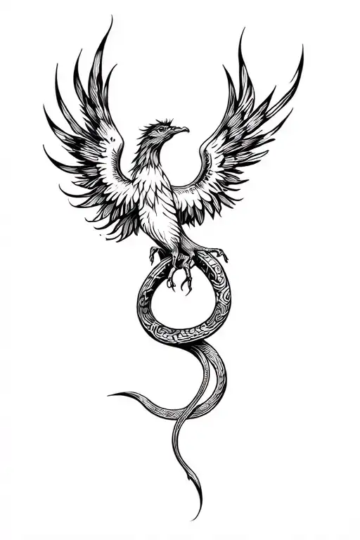 Phoenix Snaking Acorss Upper Thigh