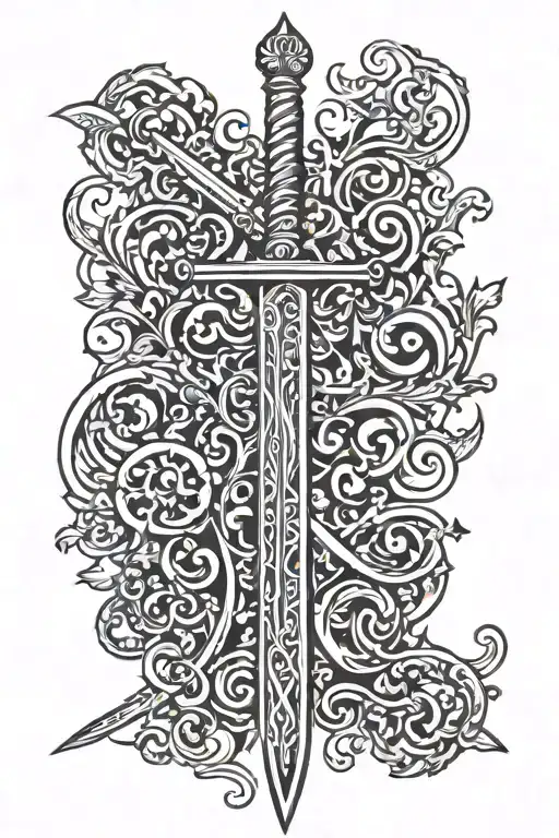 Sword Royal Flourish Black And White