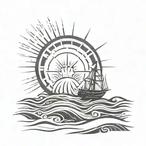 Sun Shining Over The Sea And Ship