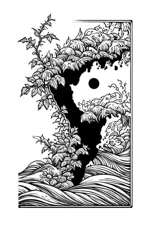 Vines And Waves Crashing And A Outline Of Shape Of Vancouver Island