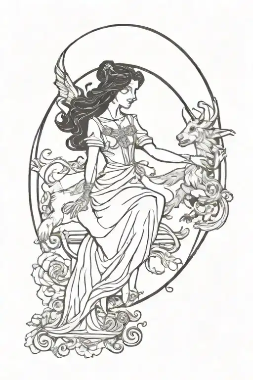 Tarot Card Of Dark Haired Girl Guiding A Demon By The Hand