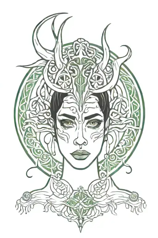 Dark Haired Girl With Green Eyes Guiding A Demon By The Hand