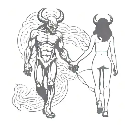 A Drawing Of A Girl And A Demon Walking Holding Hands