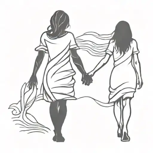 A Drawing Of A Girl And A Shadow Walking Holding Hands