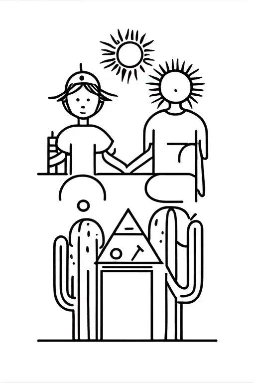 Diagram Of Father Son And Daughter With Signs Lines Sun Pyramids Cactus