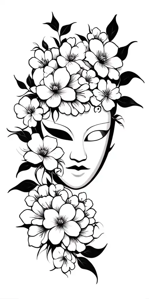 Japane Mask Aside Flowers