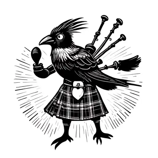 Kiwi Bird Wearing A Kilt Playing Bagpipes