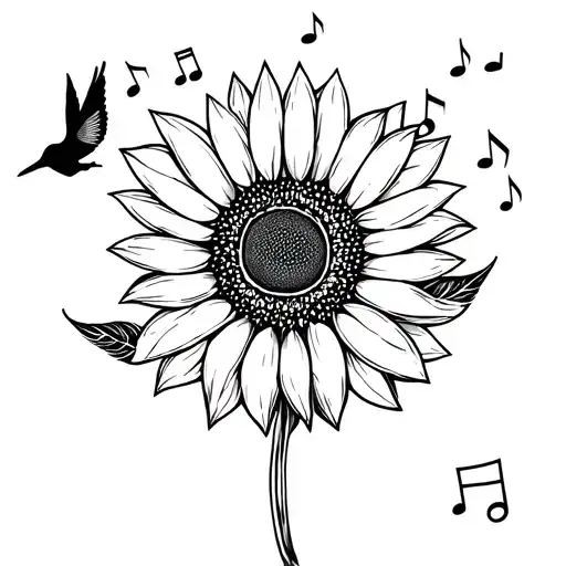 Sunflower Music Notes Bird Flying Away Her Name