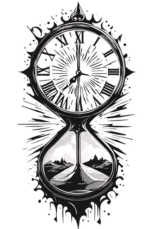 Peace And Lightining Storm And Time And A Large Clock Hourglass Shaped Design Overall