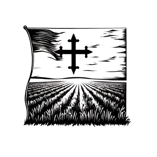 Templar Flag In A French Field Durning Sunset