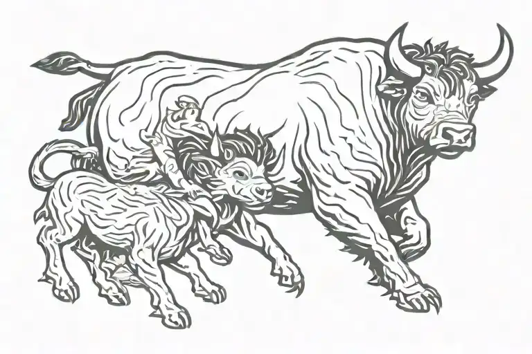 Raging Bull Protecting Child Surrounded