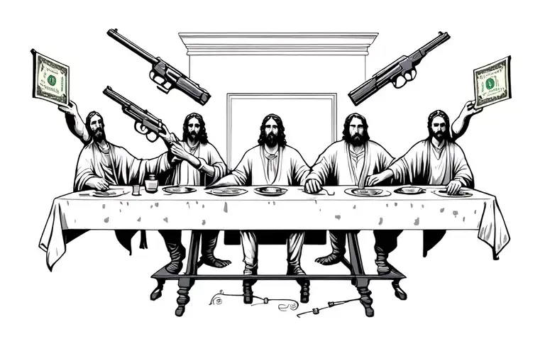 The Last Supper Table With Guns Money Drugs