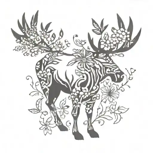 Floral Moose Alpaca Silhouette