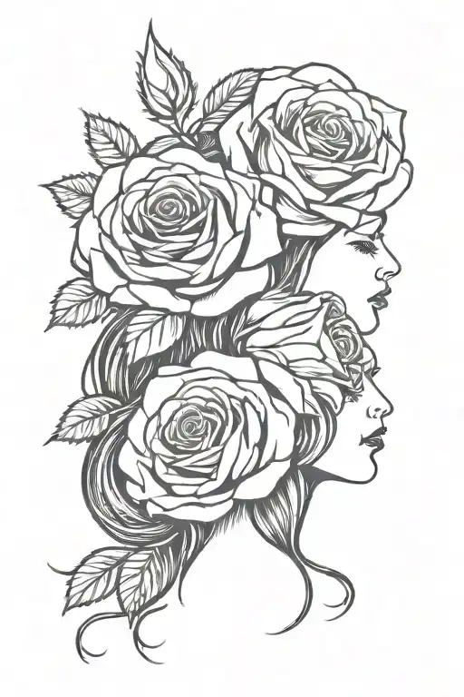 Rose And Lady Head With Long Hair