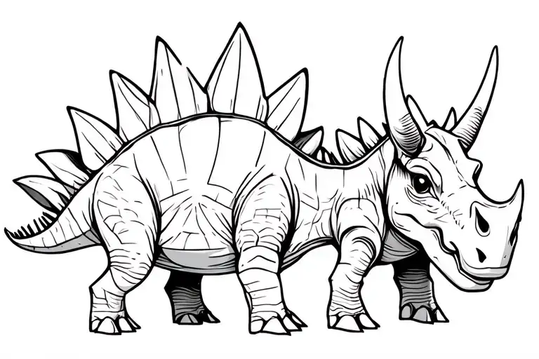 Stegosaurus And Triceratops Cute Outline