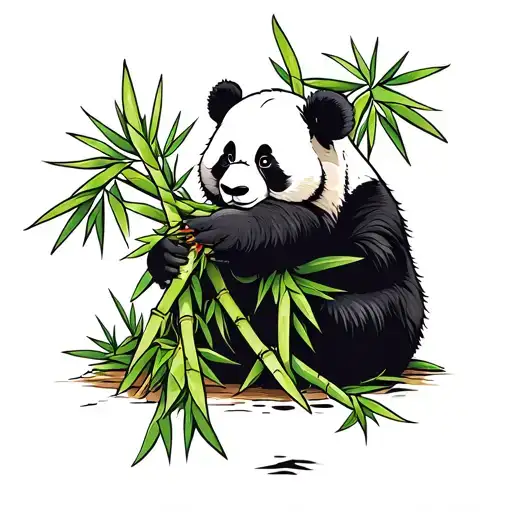 Panda Eating Bamboo On The Calf