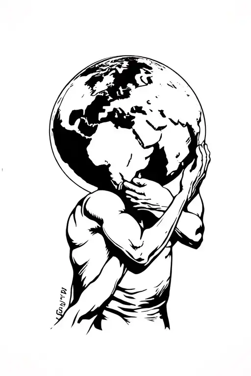 Man Holding Earth On His Shoulders Back Pushing