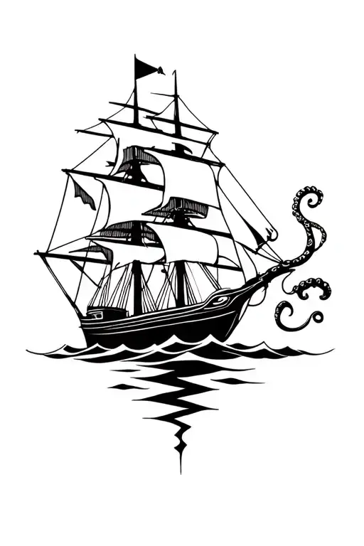 Masculine Sailing Ship With An Octopus